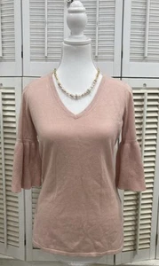 Liz Claiborne Career V-neck Elbow Bell Sleeve Cotton Blend Sweater Pink XS NWT - Picture 1 of 14
