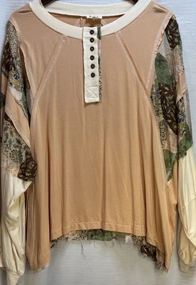 Top Henley POL Patchwork Mixto Melocotón Crema Floral Encaje Para Mujer’s Grande Foto 1 de 4