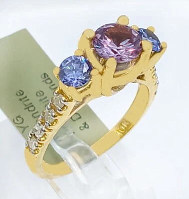 LAB CREATED 2.40 Cts ALEXANDRITE & TANZANITE & GENUINE DIAMONDS RING 10K GOLD - Image 1 of 4