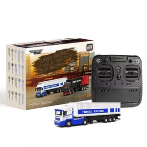 Mini Camion électrique télécommandé 1/76ème RC Semi-Remorque Blanc et Bleu - Photo 1/4
