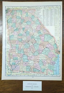 Vintage 1903 GEORGIA Map 11"x14" ~ Old Antique Original COLUMBUS SAVANNAH GA - Picture 1 of 5