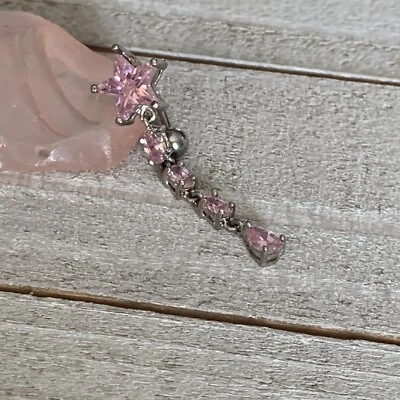 Anillo ombligo ombligo colgante de arriba hacia abajo con gema estrella rosa 16 g vendedor de EE. UU. Foto 1 de 2