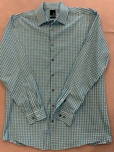 J.Ferrar Dress Button Up Shirt Mens Large Bright Blue Plaid 16.5" Collared - Picture 1 of 5