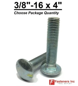 3/8-16 x 4" Carriage Bolts A307 Grade 2 Zinc Plated "Coach Screws" 3/8"-16 - Picture 1 of 9