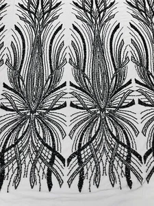 Luxury Beaded Lace/Sequin Embroider Lace Fabric - BLACK - Sold by The Yard. - Picture 1 of 4