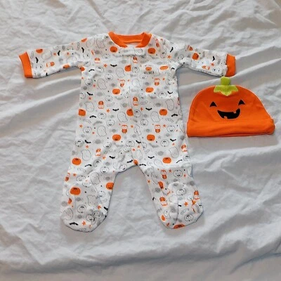 NEW Baby First Halloween Pajamas w/Feet & Hat Pumpkin Unisex 2pce Ghost Owl - Image 1 of 4