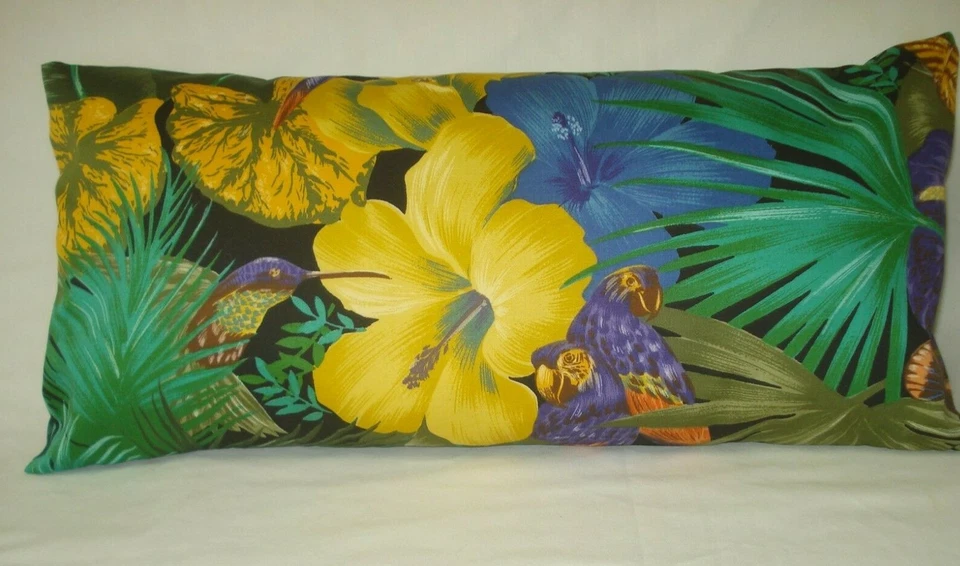 Funda de almohada decorativa con acento lumbar colibrí loros hibisco tropical 10x20 Foto 1 de 4