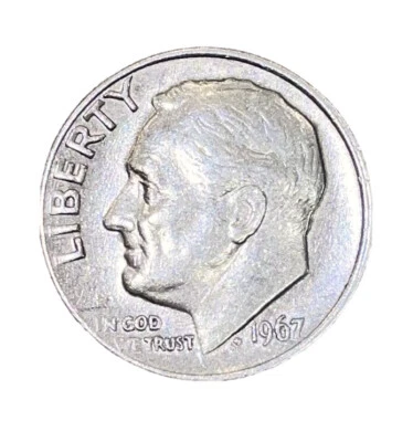 Rare 1967 P Roosevelt Dime Ten Cents Coin with Full Torch & Full Band - Image 1 of 4