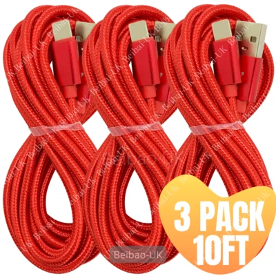 3 Pack 10Ft USB Charger Cable For Apple iPhone 11 XR 8 7 iPad Charging Data Cord - Image 1 of 4