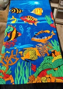 Cabana Bright Multicolor Underwater Tropical Fish Beach Towel 100% Cotton 57x29 - Picture 1 of 4