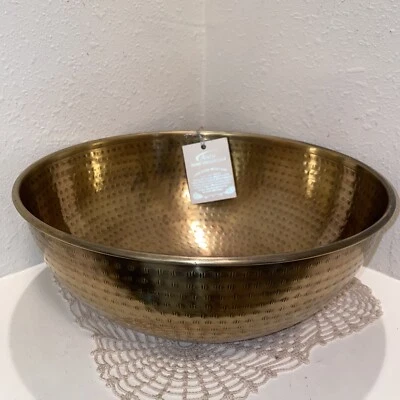 Новый с Ярлыками большой металлический сервировки декор чаша золотистый 14 «через x 5,5» высоты сделано в Индии - Изображение 1 из 4