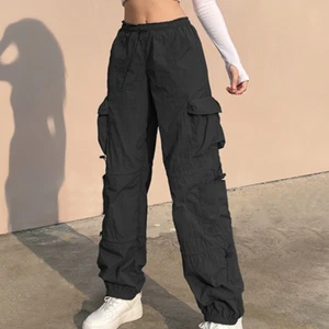 Women Cargo Pocket Pants Trousers Casual Drawstring Hiking Loose Harajuku - Picture 1 of 14