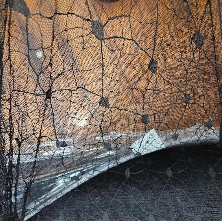 Soft Lace Spiderwebs Spider Webs Black Lace 60" Wid Fabric by the Yard (D171.23) - Image 1 of 1