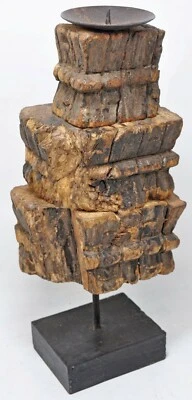 Antiguo candelabro bloque tallado de madera original tallado a mano Foto 1 de 4