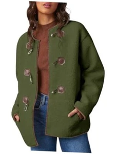Womens Long Sleeve Jackets Fashion Faux Shearling Oversized Color Large Green - Picture 1 of 7