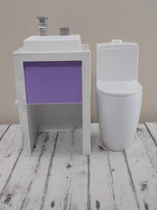 Rainbow High House Doll Furniture Replacement Bathroom Wash Sink Toilet Lot of 2 - Picture 1 of 5