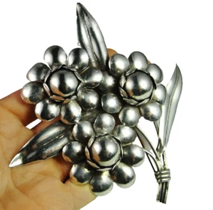 1940s Bouquet BIG FLOWER BROOCH Sterling HANDMADE Make OffER!!! - Bild 1 von 5