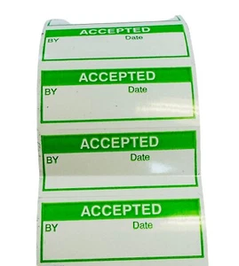 350 Labels 1-1/2" x 5/8" GREEN CALIBRATION ACCEPTED Quality Control Stickers - Picture 1 of 7