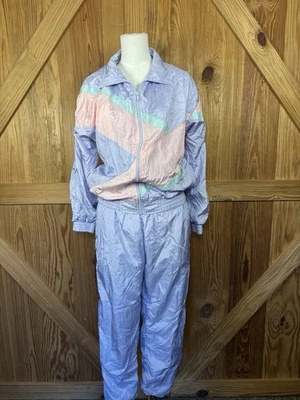 Calça jogger vintage anos 80 anos 90 corta-vento bloco de cores pastel pequena M com zíper - Imagem 1 de 4