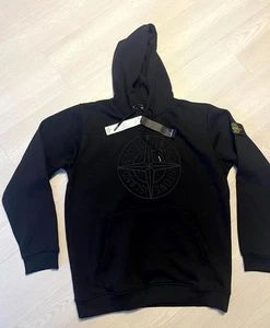 Stone Island Hoodie Men's 2XL Black Big Compass Embroidered Logo Kangaroo Pocket - Picture 1 of 17