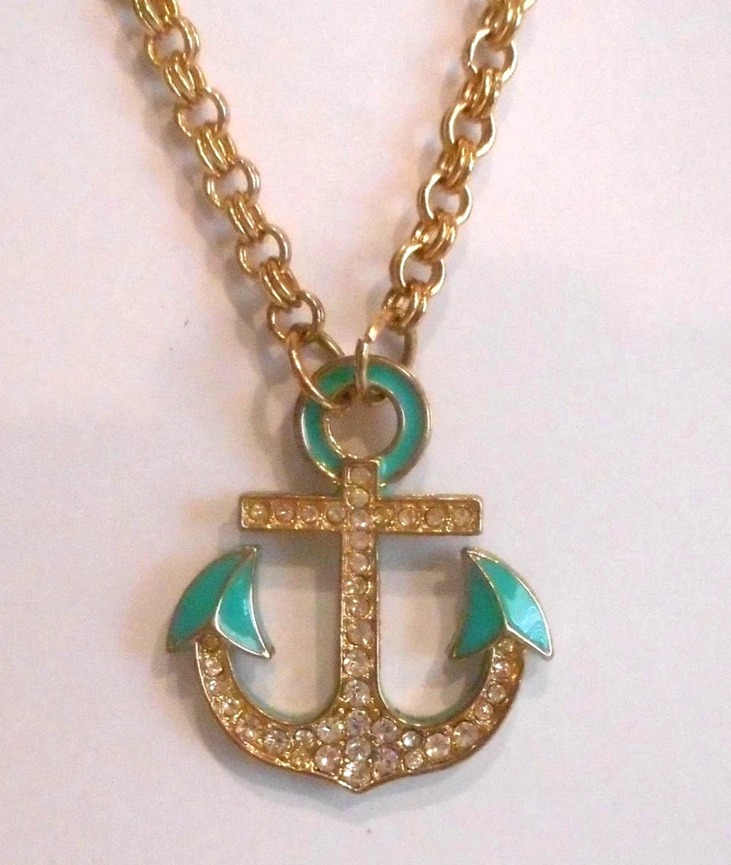 Amrita Singh,Crystals & Enamel,Anchor Design,Gold Tone Round Link Chain,Necklace - Image 1 of 4