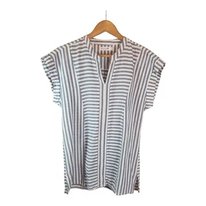 Celtic & Co Linen White & Blue Striped Tunic Style Long Top Size 14 Summer - Picture 1 of 8