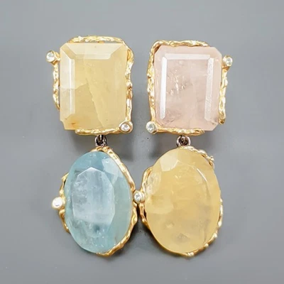 手工制作 44 克拉 + 天然海蓝宝石耳环 925 纯银 /E129901 — 第 1/4 张图片