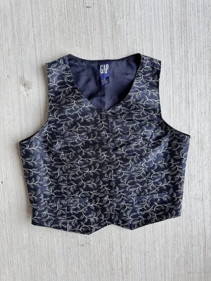 Vintage Gap Black Floral Vest Liner Button Up Women's Medium Y2K 2000s  - Image 1 of 4