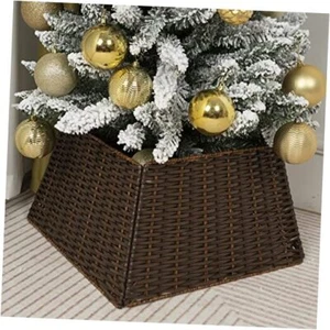 Christmas Tree Collar Skirt Rattan Wicker Ring Collar Stand Basket Brown - Picture 1 of 7