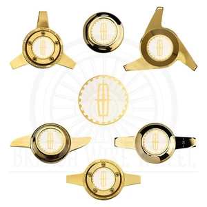 Lincoln Gold & White Wire Wheel Chips with Gold Knockoff Spinner Caps, Set of 4 - Picture 1 of 60