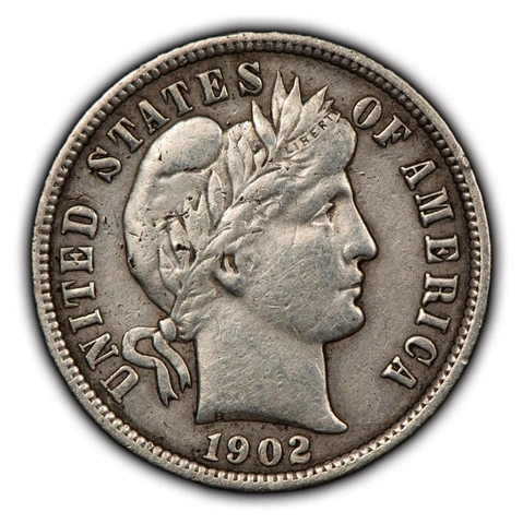 1902-S 10c Silver Barber Dime - Luster - XF/AU Semi Key Date - SKU-Y5264 Cover