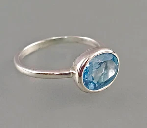 9923521 Anello In Argento 925 Con Topazio Blu Chiaro Taglia 56,5 Vintage - Foto 1 di 3