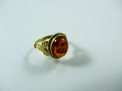 Bernstein Ring Größe 50-54 Silber 925 Vergoldet Farbe Cognac Damen Amber  BRG024 - Bild 1 von 3