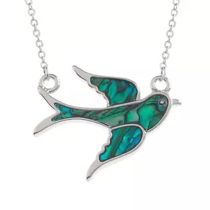 Swallow Pendant Necklace with Natural Iridescent Paua Shell. Gift Box included. - Picture 1 of 3