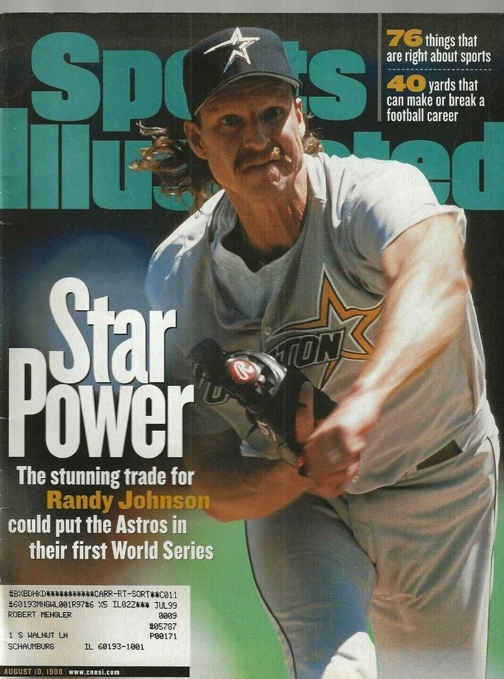 August 10, 1998 Randy Johnson Houston Astros Sports Illustrated - Image 1 of 1