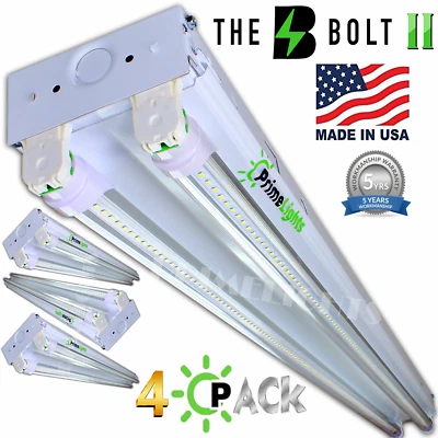 PRIMELIGHTS 4 Pack LED SHOP LIGHT 5000K Daylight 4FT Utility Ceiling USA MADE CLEAR LED