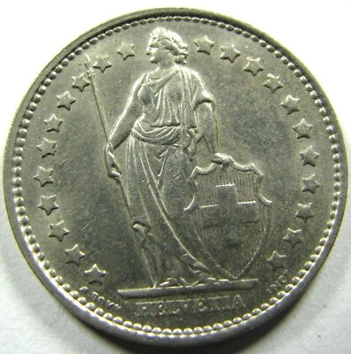 1969 Switzerland, 1/2 Franc, Copper-Nickel, Dime Size, Small Change, World - Image 1 of 2