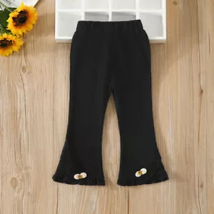 Toddler Baby Girl Flare Pants Bootcut Ruched Bell Bottom Activewear Trousers - Picture 1 of 13