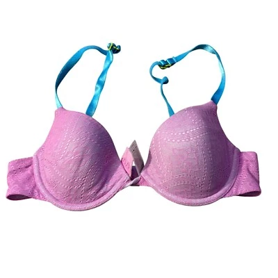 Wonderbra Lightly Lined Lace Pink Bra 36A With Blue Adjustable Straps - Image 1 of 3