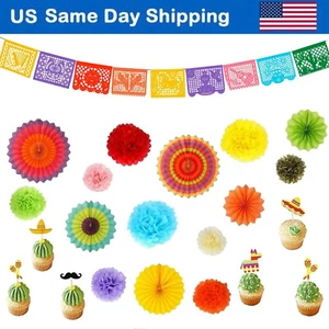 42PCS Fiesta Party Cinco de Mayo Decors Set Colorful Hanging Paper Fans Banner - Picture 1 of 7