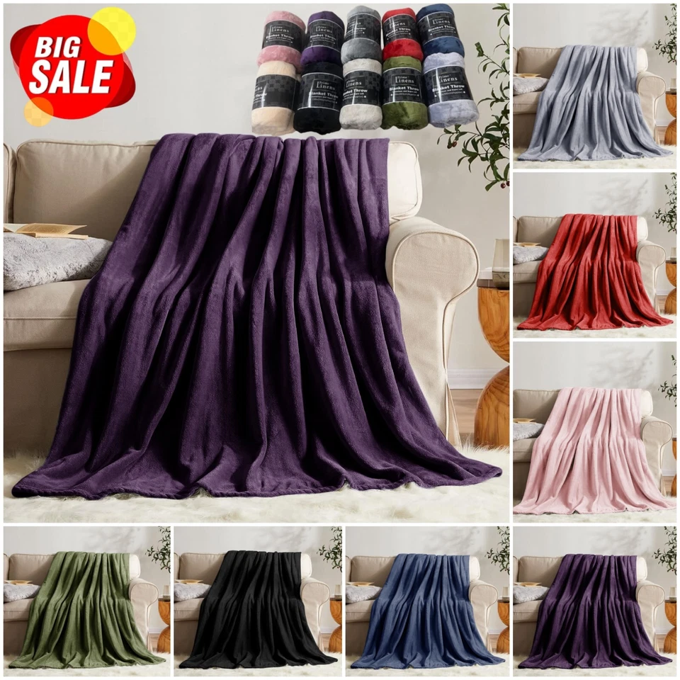 New Extra Large Fleece Blanket Super Soft Reversible Bed Sofa Throw Double King - Image 1 of 4
