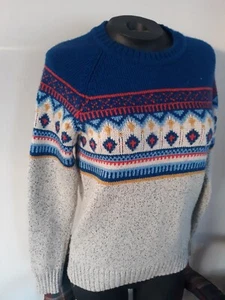 SUPERDRY VINTAGE NORDIC KNIT Multicolor Fair Isle Wool Blend Sweater Ladies M - Picture 1 of 9