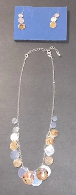 Avon Silver Circles & Shell Pieces Necklace  & Earrings Set - Image 1 of 4