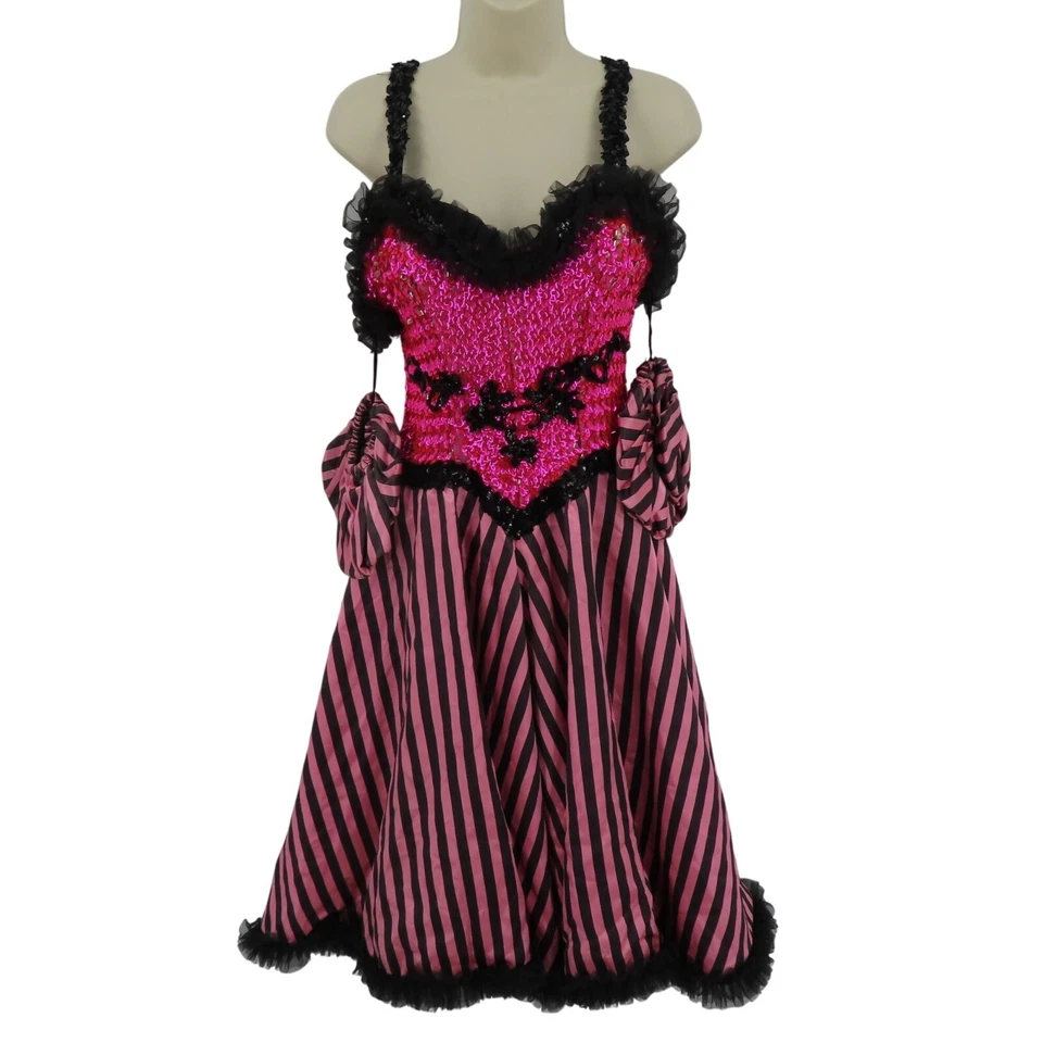 Women Small Pink Black Sequin Can Can Moulin Rouge Dancer Sequin Costume Dress - Image 1 of 4