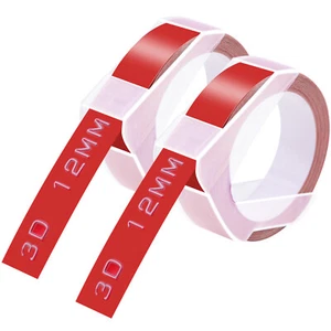 2PK For DYMO Label Maker 3D Embossing Plastic Label Tape A521202 White/Red 12mm - Picture 1 of 12