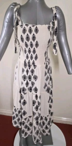 F&F (Tesco) Ladies Bodice Midi Sundress, Off-White Black Leaf Pattern Size UK 12 - Picture 1 of 23