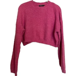 Nasty Gal Cute Cropped Long Sleeve Pink Knit Sweater Size M - Picture 1 of 11
