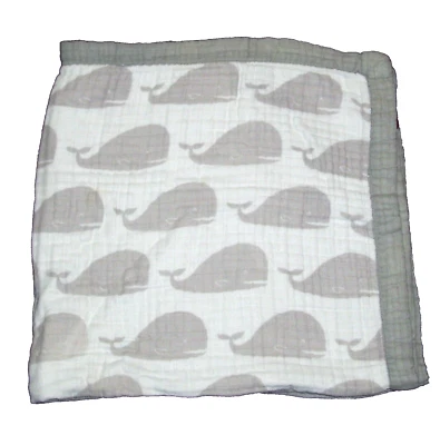 Milkbarn Gray White Whale Baby Blanket Security Lovey 34x35" - Image 1 of 2