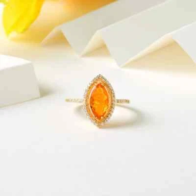 Anillos mexicanos de ópalo de fuego en oro amarillo macizo de 10K anillos de halo de ópalo de fuego para mujer Foto 1 de 3
