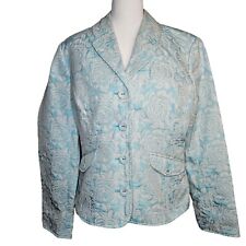 Vintage 90s Blazer Womens Size 12 Blue White Floral Tapestry Waist Length
